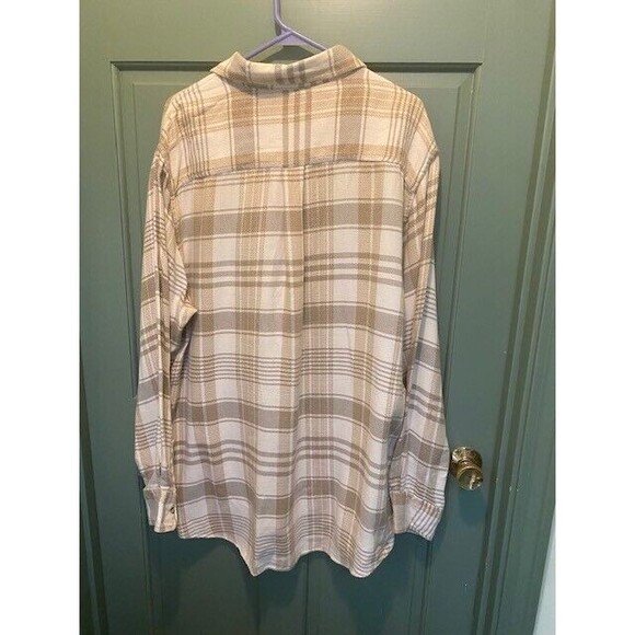 FieldMaster Men's Size L Beige Plaid Cotton Button-Up Long Sleeve Flannel Shirt - Picture 7 of 7